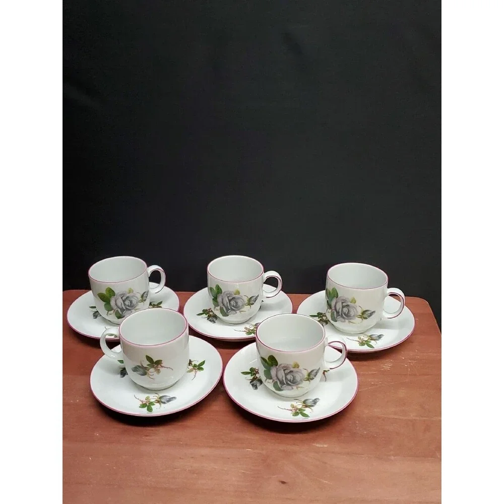 Winterling Bavaria Porcelain China 5 Place Floral Rose Tea Cup Set